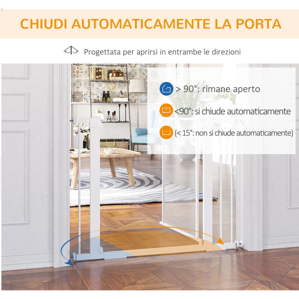 Cancellino per Cani Estensibile a Pressione 75-103 cm con Chiusura Automatica in Acciaio e ABS Bianco