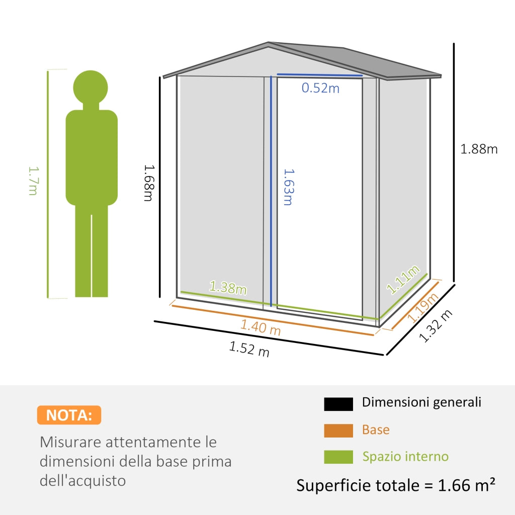 Casetta da Giardino Porta Attrezzi ¨C Xylo ¨C Acciaio Verde 152x132x188 cm