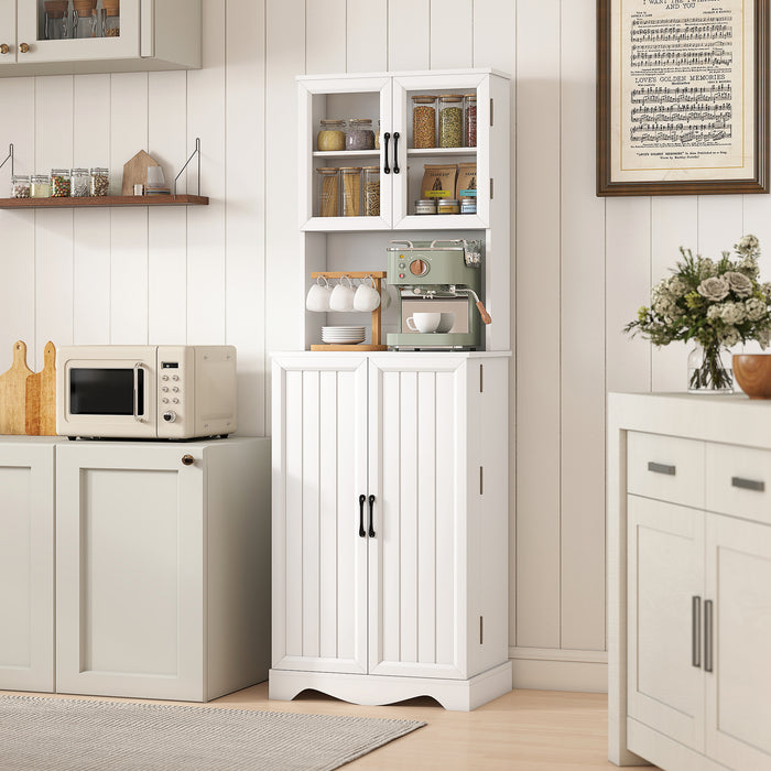 Mobile Dispensa Cucina 60x39,5x179,6 cm con 2 Armadietti e 8 Ripiani in Legno e Acrilico Bianco