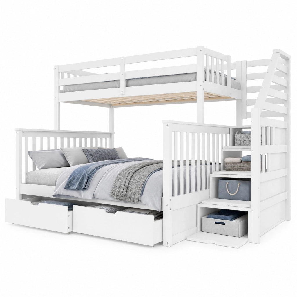 LETTO A CASTELLO 90x200/140x200 cm Bianco in legno di pino con cassetti