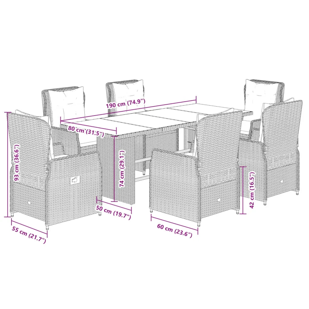 Set da Pranzo da Giardino 7 pz con Cuscini Beige in Polyrattan 3262787