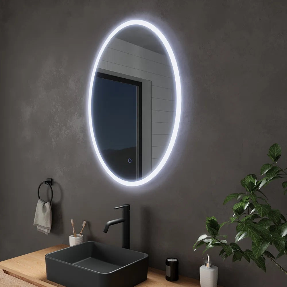 Specchio led ovale 50x70 cm touch screen luce calda/fredda | Leaf