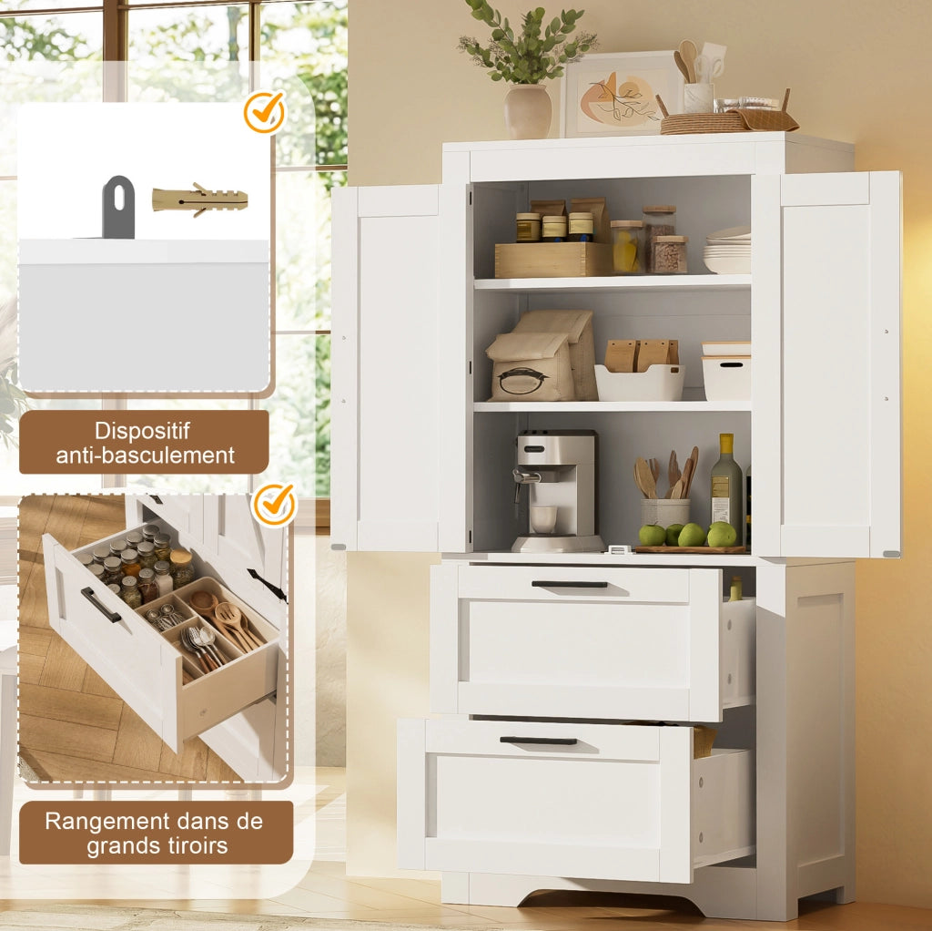 Armadio dispensa freestanding stile rustico 60x30x128 cm; bianco in MDF e PB