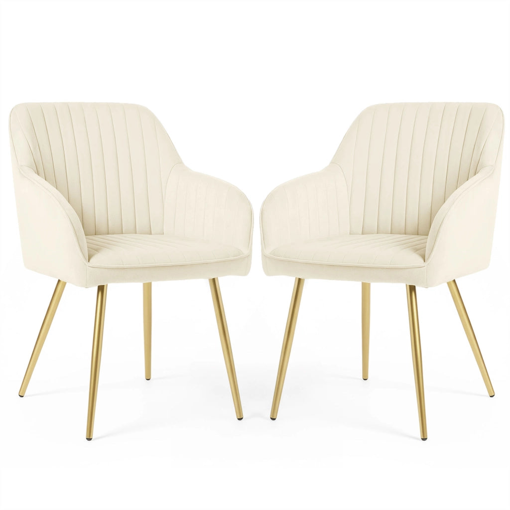Set di 2 Sedie in velluto con cuciture verticali FLORENCE Crema gambe oro