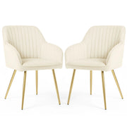 Set di 2 Sedie in velluto con cuciture verticali FLORENCE Crema gambe oro