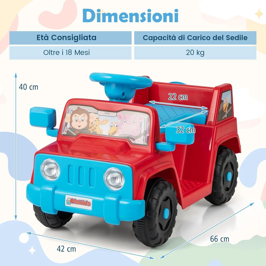 6V Macchina Elettrica per Bambini, Auto Elettrica Cavalcabile con Sonori Portabicchiere, Vano Portaoggetti, Luci LED, 18 Mesi + (Rosso)
