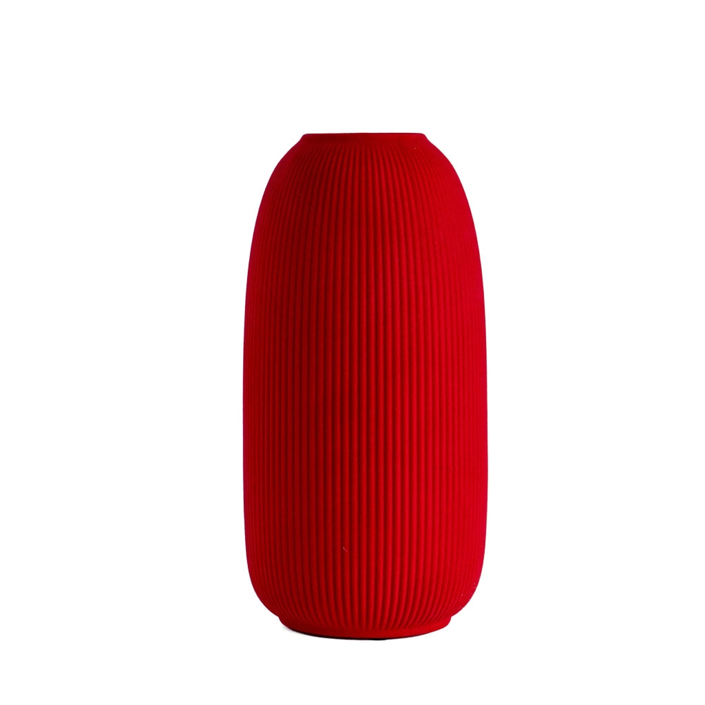 Vaso Decorativo Moderno da Interno in Ceramica – Collezione Design Elegante per Arredo Casa,Vasi Da Soggiorno, Tavolo o Salotto Soprammobile Di Design Anfora Rigata - Rosso effetto Velluto