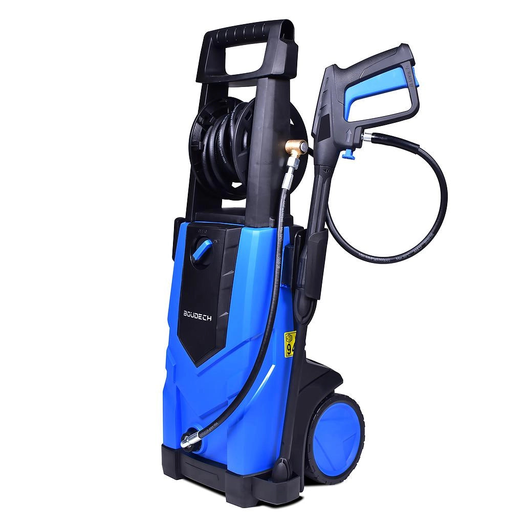 BOUDECH - ADVANCED 2500 - Idropulitrice elettrica 2500W Max 180Bar 500L/h con avvolgitubo ad alta pressione di 5MT, funzione detergente ed accessorio lava pavimenti.
