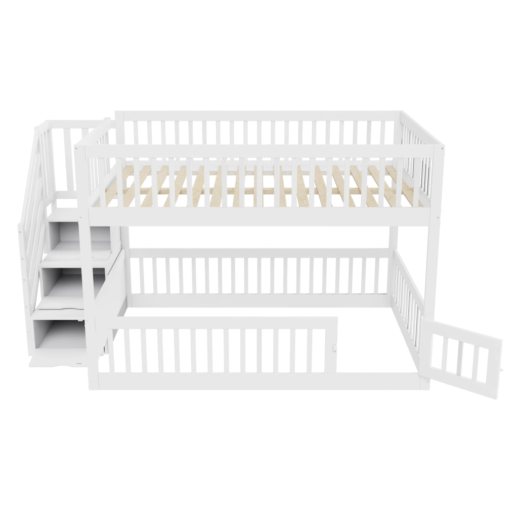 DESMIU Letto a castello 140 × 200 cm 2 posti con cassetti e scala, senza materasso, in legno, bianco