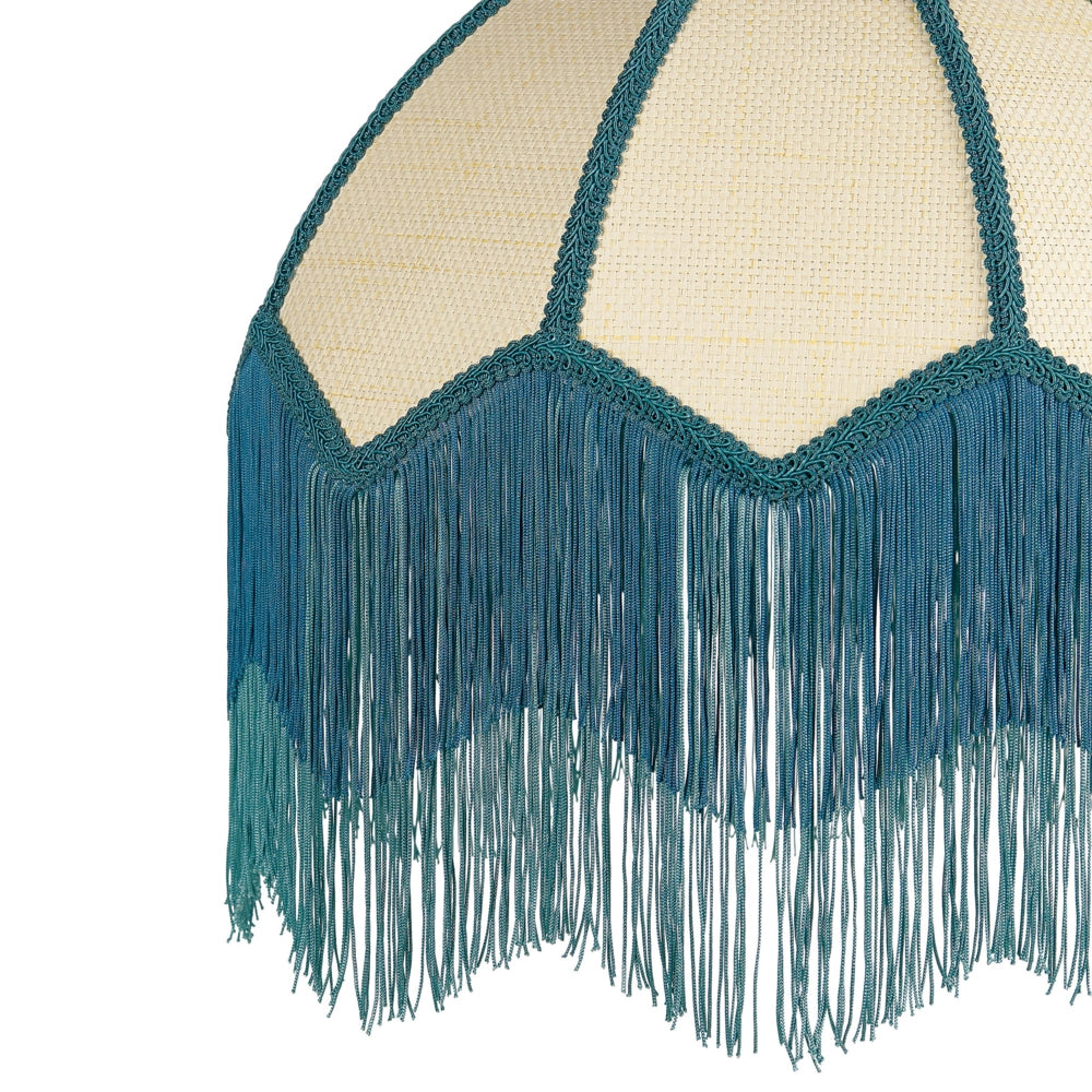Lampada a sospensione Tessuto di carta blu 182 cm con frange e illuminazione a sospensione Retro Vintage