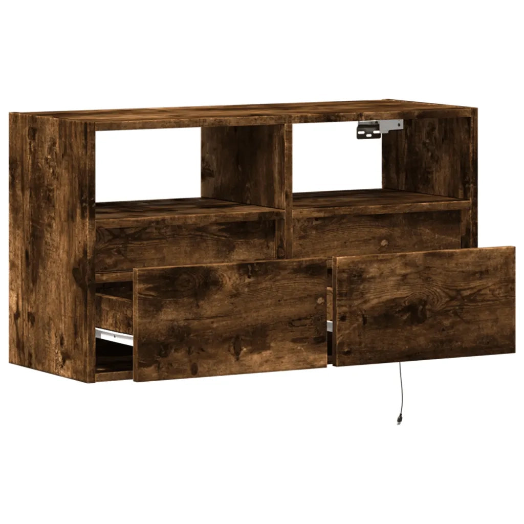 Mobile TV a Parete con Luci LED Rovere Fumo 80x31x45 cm 852331