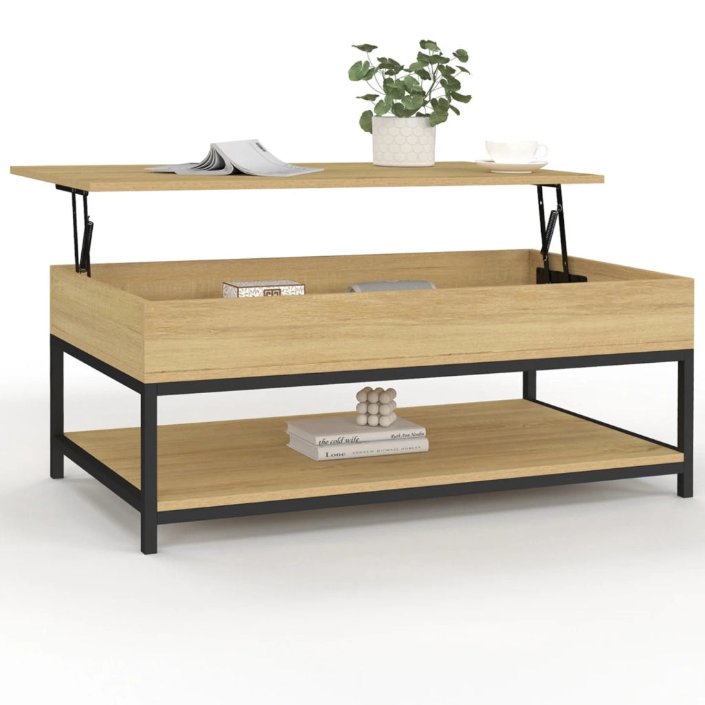 IDMarket - Tavolino DETROIT con piano a sollevamento totale e ripiano inferiore dal design industriale