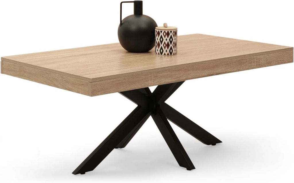 Tavolino rettangolare ALIX 110 cm con gambe in legno e ragno nero