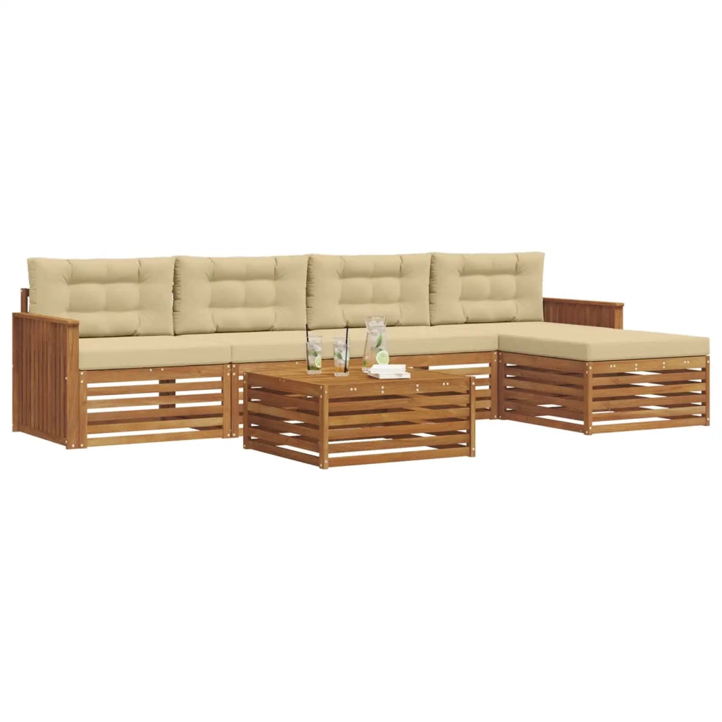 Set di divani da esterno con cuscino 6 pcs Naturale e Beige