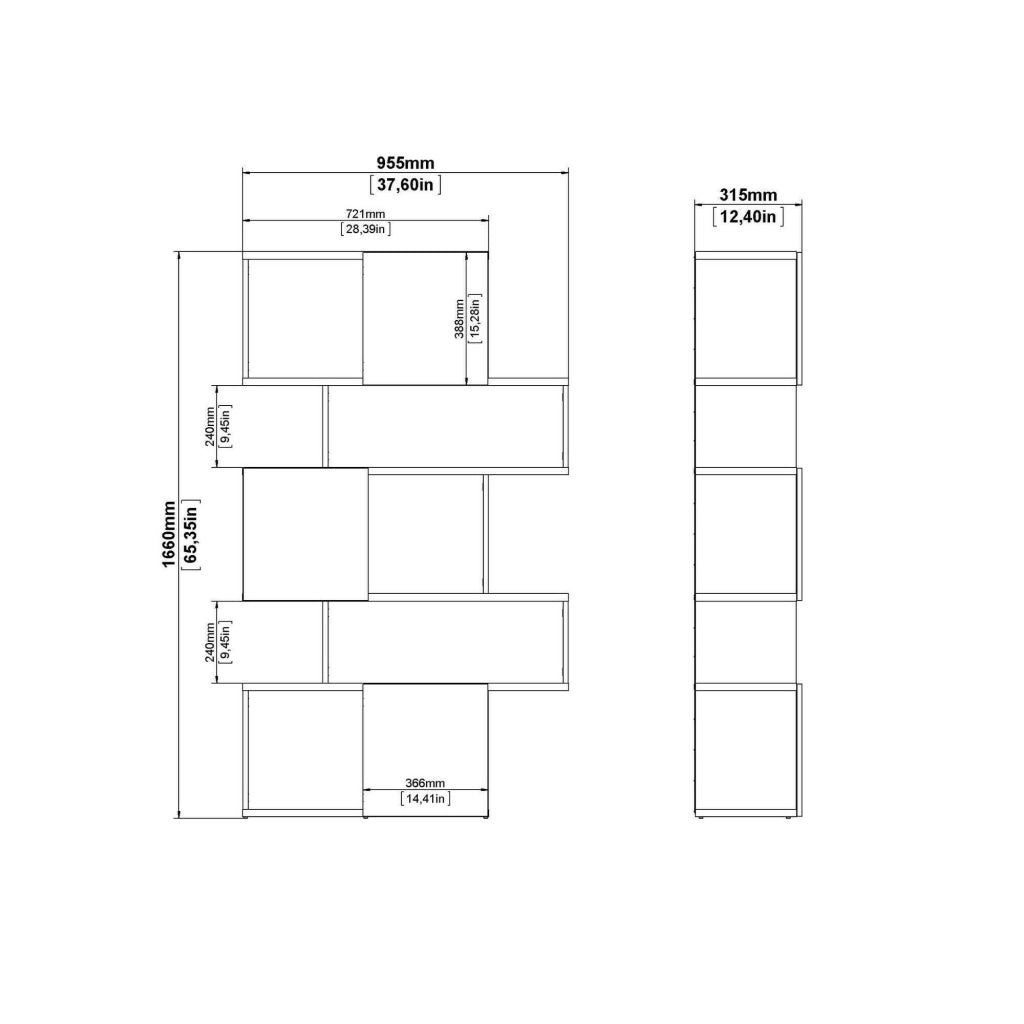 Libreria Acetosella, Scaffale da ufficio, Mobile portalibri, Biblioteca, 96x32 h166 cm, Rovere e Nero