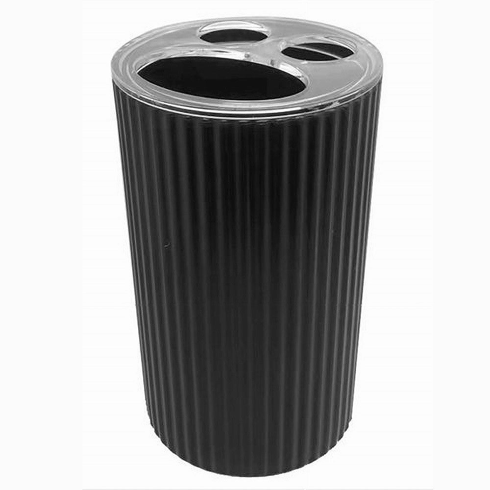Trade Shop - Porta Spazzolini Bicchiere Per Arredo Bagno Grigio Scuro Rigato A 3 Fori 79170 -