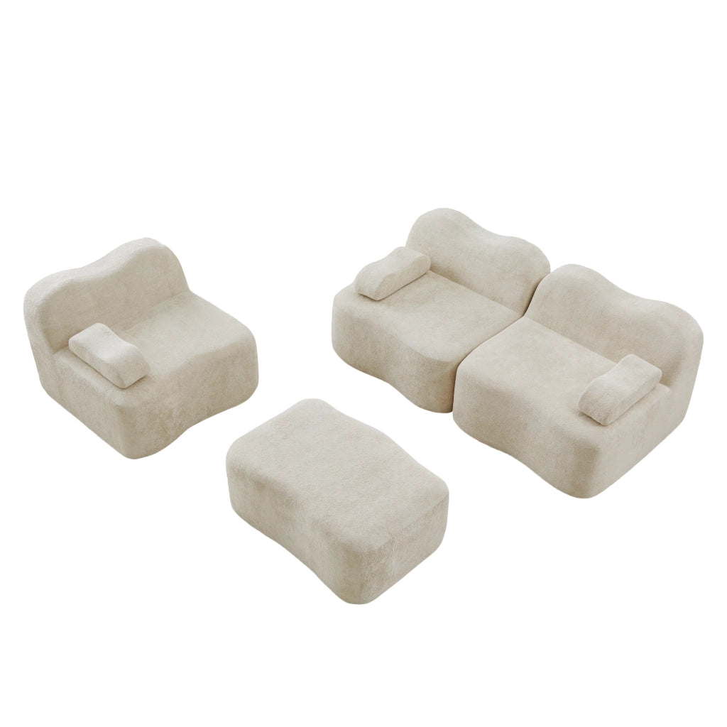 Divano Angolare Modulare 3 Posti con Poggiapiedi ¨C MINIMAL ¨C Beige, Tessuto, Cuscini Braccioli Mobili