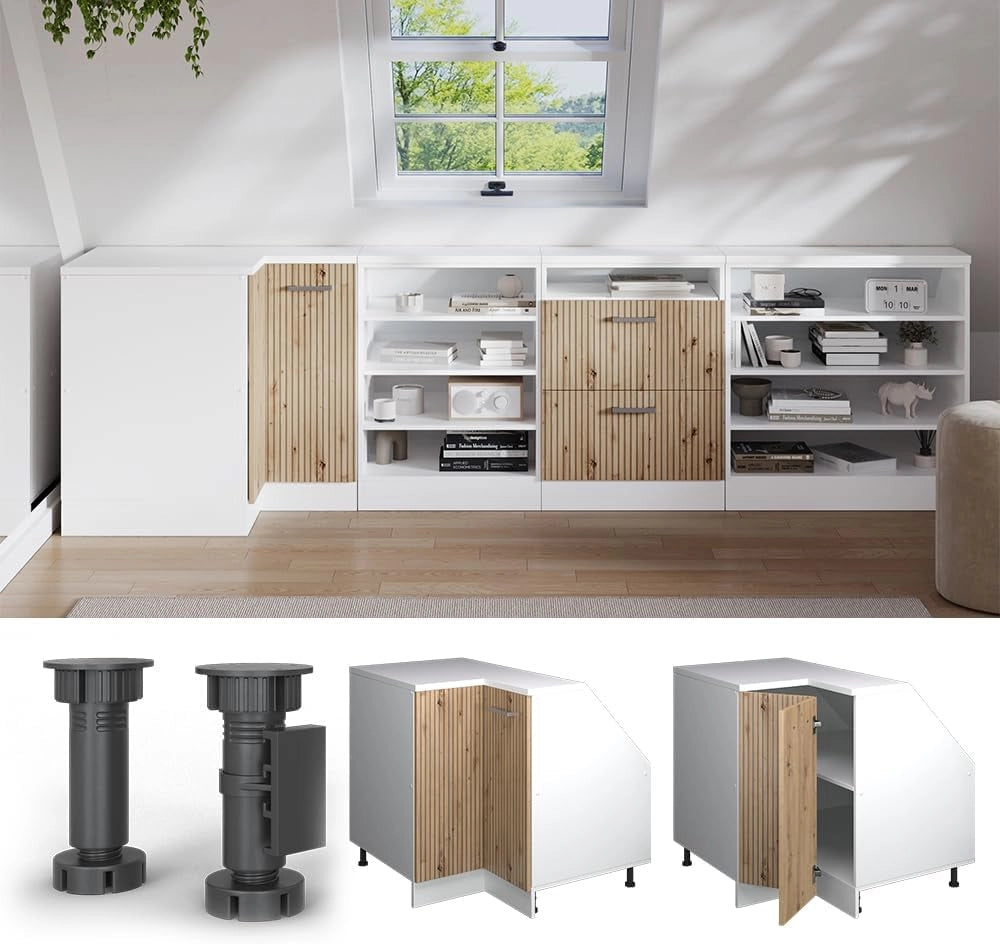 Mobile sottotetto Mobile angolare Rion, Rovere artigianale, 75.6 x 81.6 cm con 1 porta, carcassa dell’armadio profondità 60 cm, adatto per il salvaspazio sotto tetti spioventi