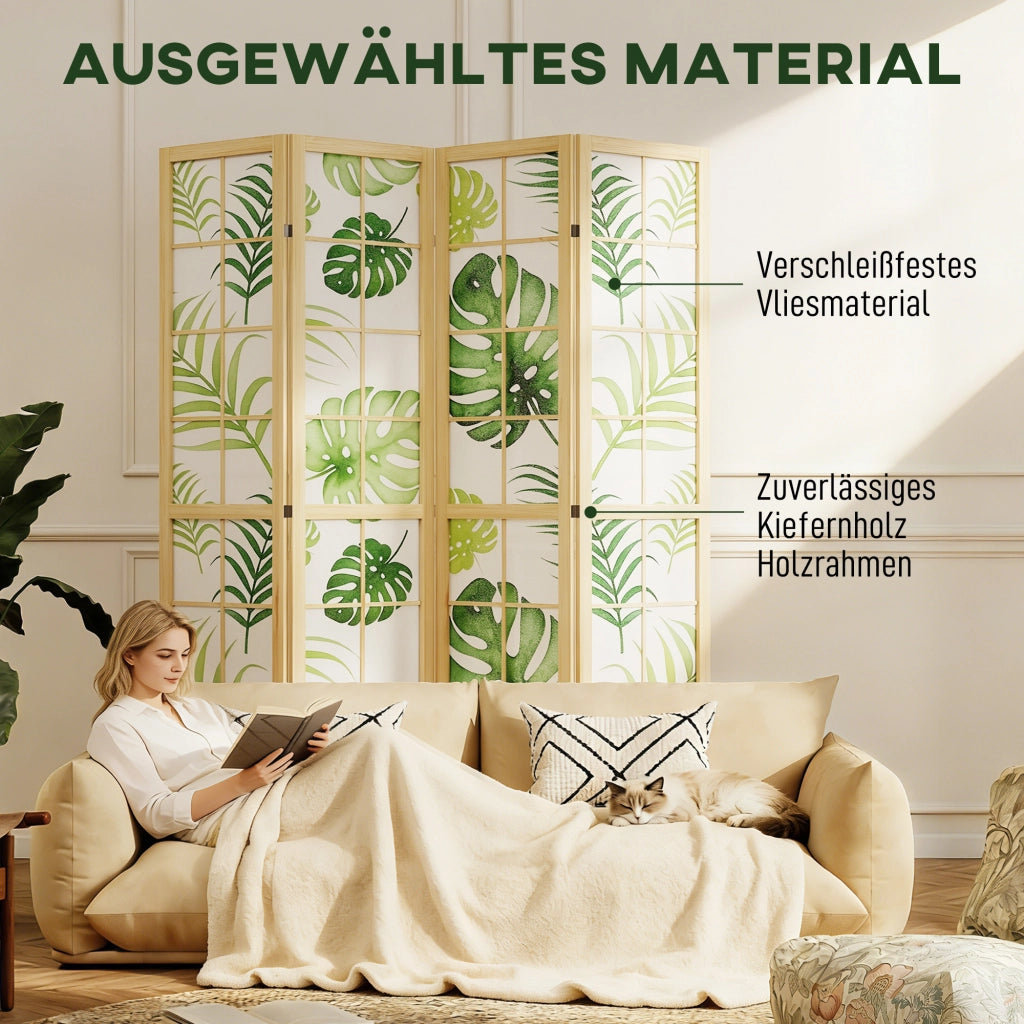 Paravento pieghevole in legno con motivo tropicale ¨C zephmum ¨C Verde 180x150 cm