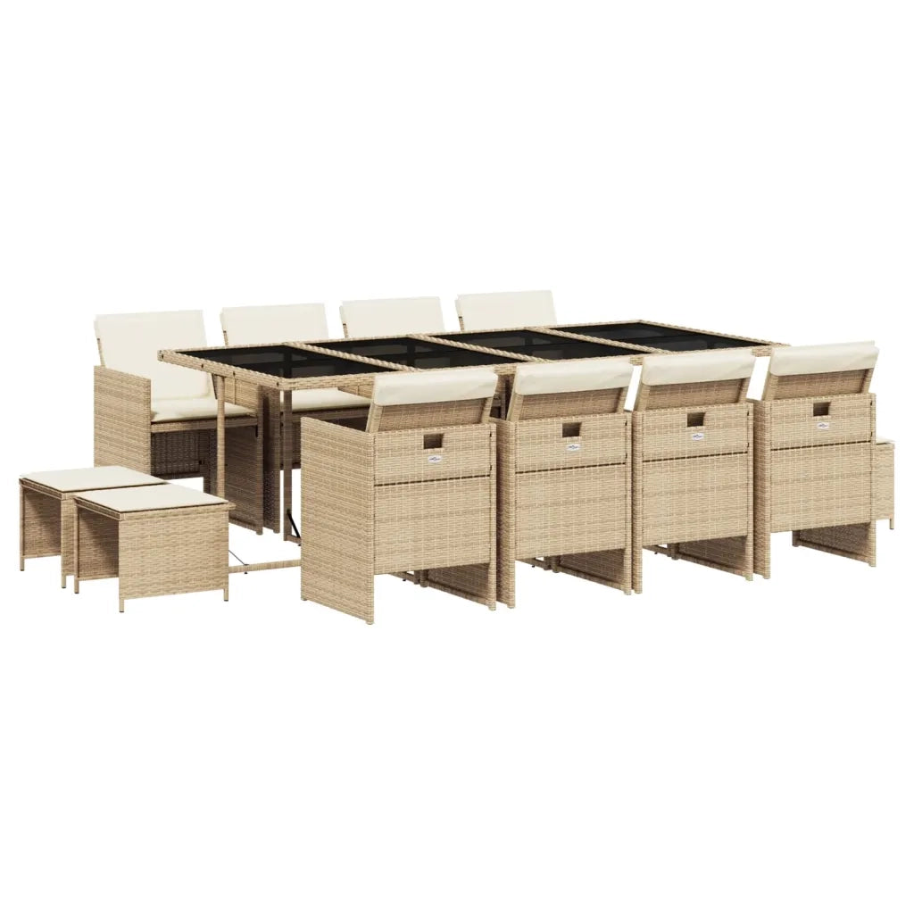 Set da Pranzo da Giardino 13 pz con Cuscini Beige in Polyrattan 3277749