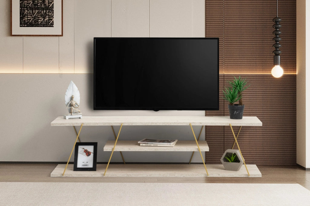 Porta TV in legno "Canaz" - 120 x 30 x 33 cm - Travertino