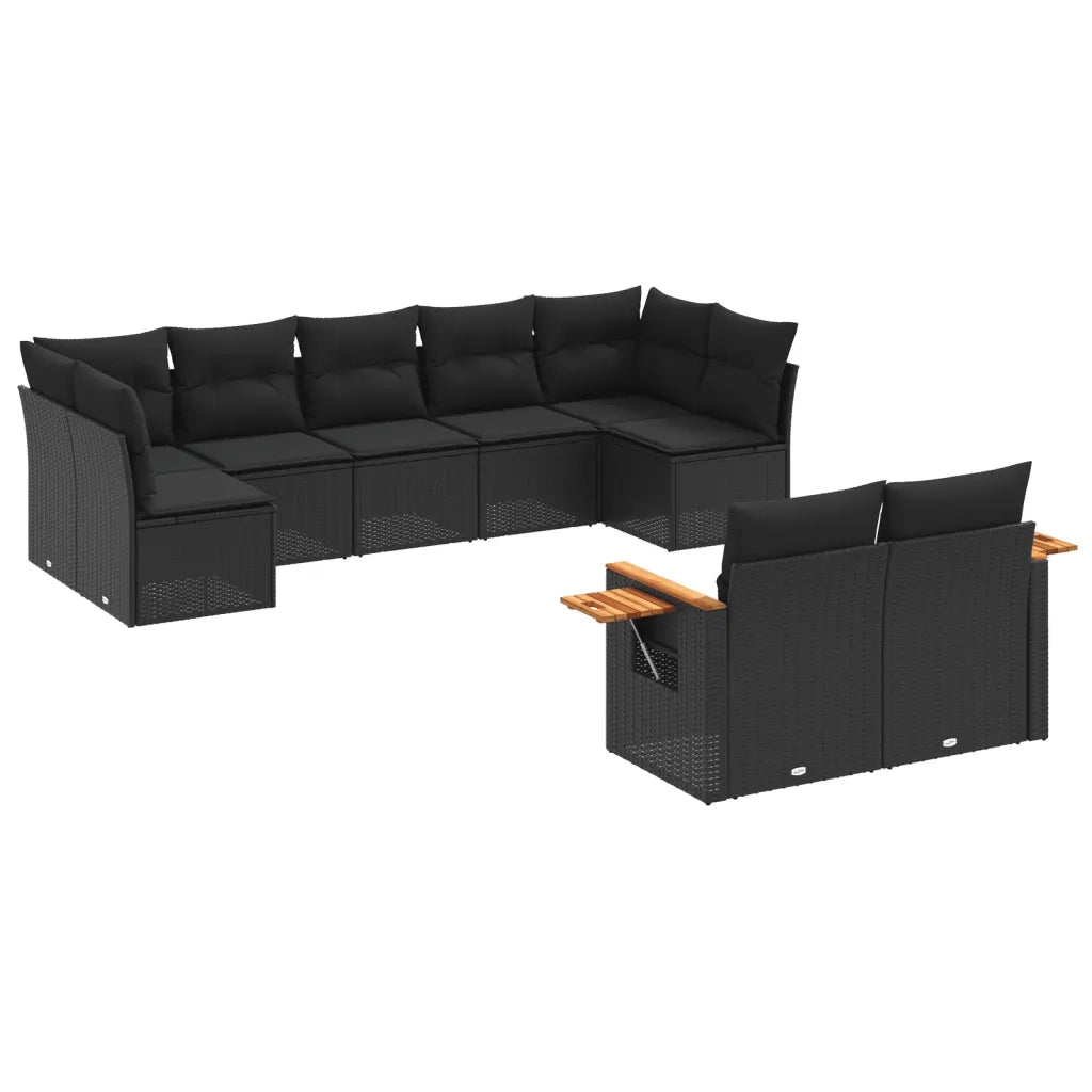 Set Divani da Giardino 9 pz con Cuscini Nero in Polyrattan 3227126