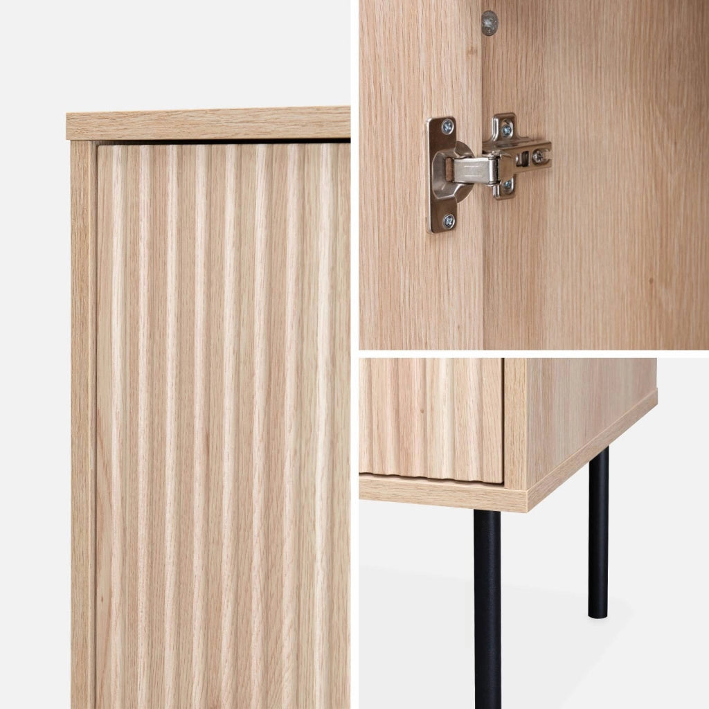 Credenza scanalate effetto legno a 2 ante, 83.5cm, marrone naturale