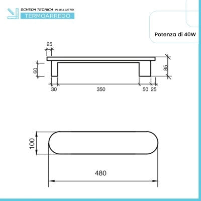 Scaldasalviette elettrico Ness 48 cm azzurro opaco 40W in ceramica