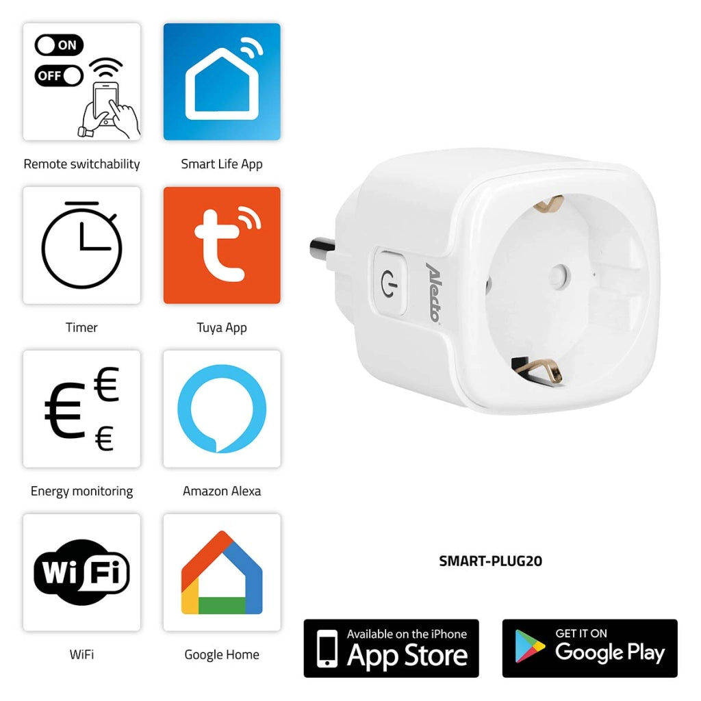 SMART-PLUG20 Presa intelligente Wi-Fi con monitor energetico 16A 3680W Bianco Alecto