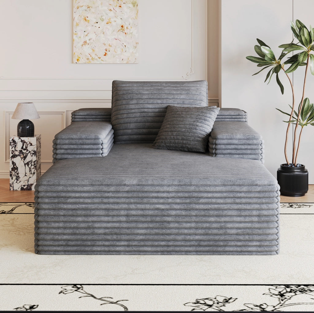 Divano chaise longue in velluto a coste grigio scuro