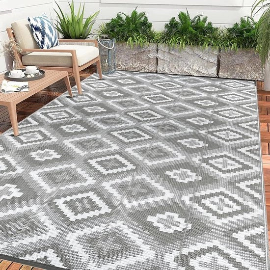 Tappeto da picnic esterno interno 150 x 240 cm grande tappeto in tessuto ruvido resistentente alla luce UV, pieghevole e riutilizzabile per giardino e veranda.