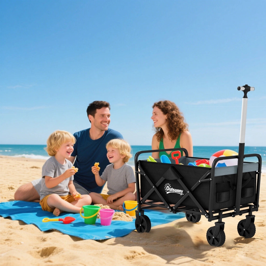 Carrello da Giardino Pleghevole con 4 Ruote ¨C zephmum ¨C Nero 77x50x63-93 cm