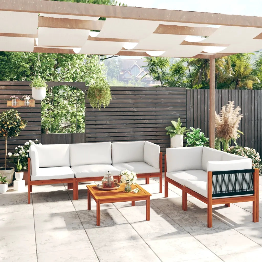 Set Divani da Giardino 6 pz con Cuscini Crema Massello Acacia cod mxl 49539