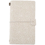 Notebook per donne con copertina in pelle PU, A6, con 3 stili di carta, 96 pagine, rilegato, con motivi floreali in rilievo e decorazione a 3D.
