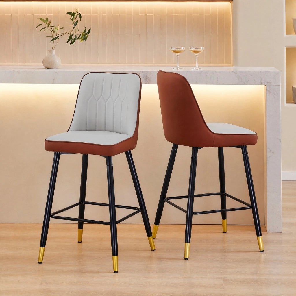 SGABELLI BAR Set da 2 pezzi 100 cm PU Grigio chiaro/Marrone Metallo nero