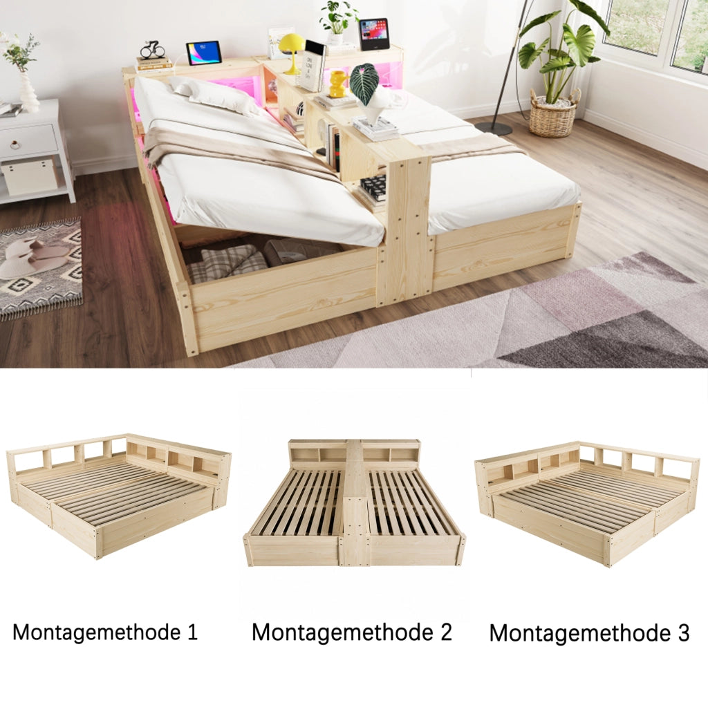 Letto multifunzionale 90/180 x 200 cm con LED e presa
