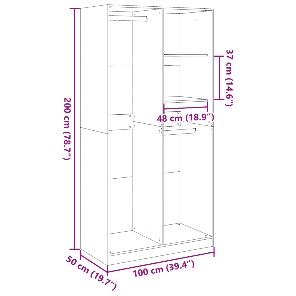 Armadio Legno Antico 100x50x200 cm in Legno Multistrato CFW8983018