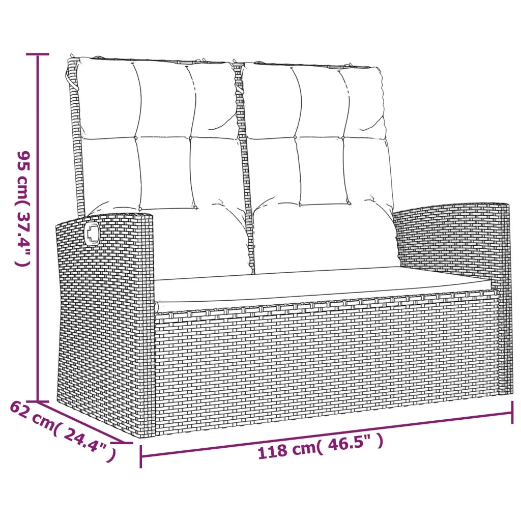 Panca da Giardino Reclinabile con Cuscini-Sgabello-Panca da esterno 118cm Polyrattan Nero