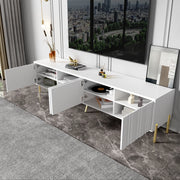 OKWISH Mobile TV con 4 Ante e 8 Ripiani, Gambe Dorate, Frontali Scanalati, per Soggiorno, MDF, Bianco, 190 x 38 x 48 cm