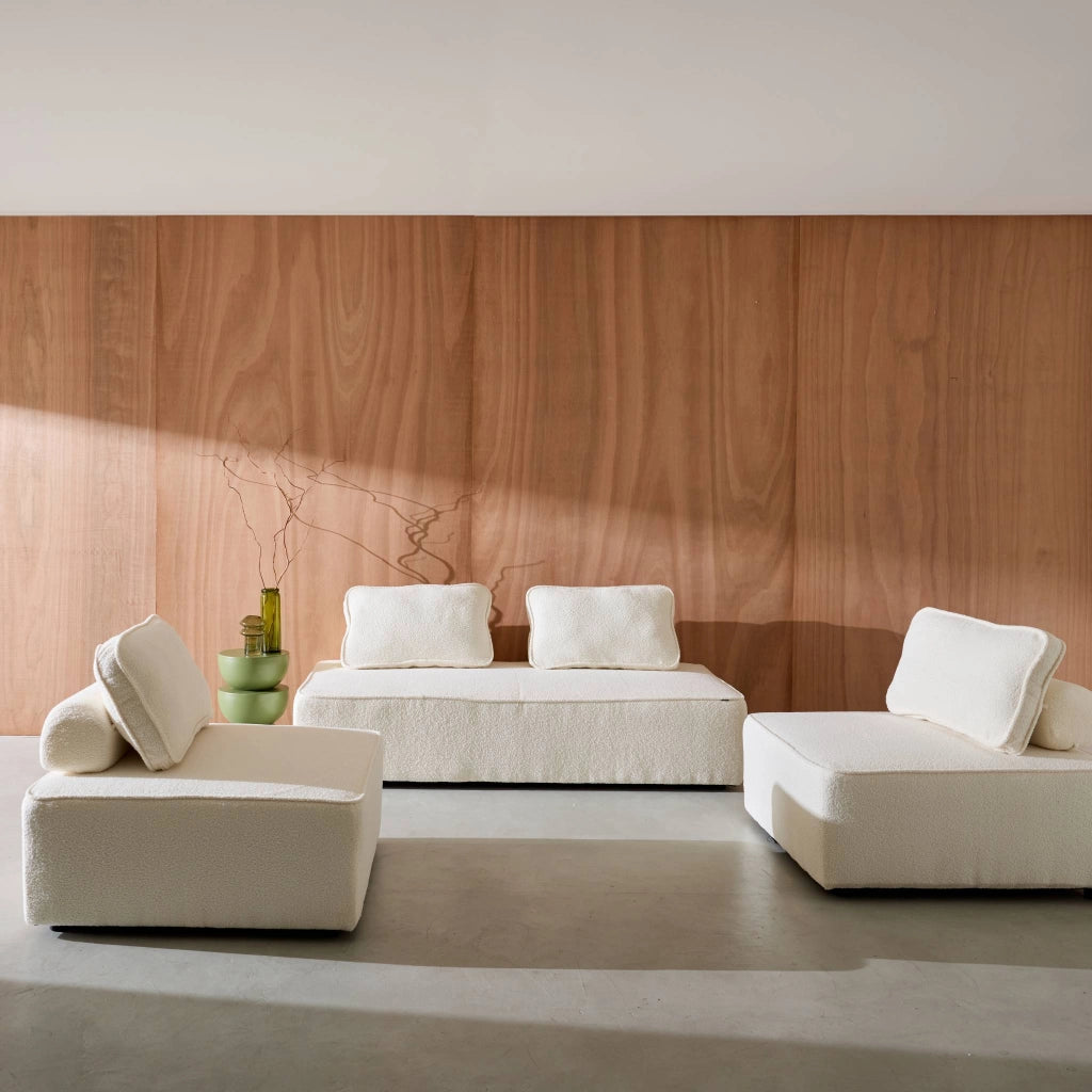 Divano modulare in bouclé, 4 posti, crema
