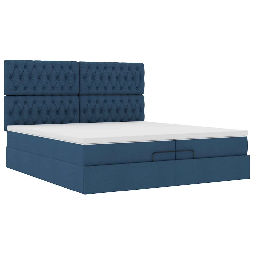 Struttura Letto Pouf con Materassi Blu 200x200 cm in Tessuto 3314120