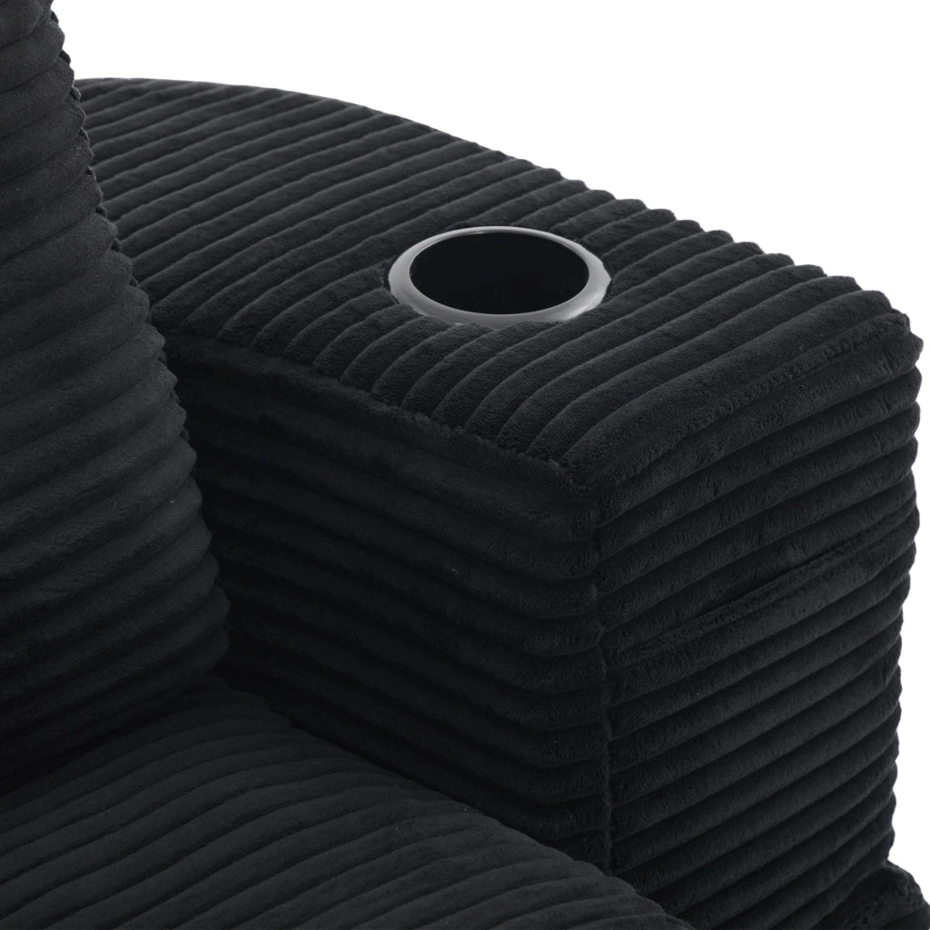 Poltrona letto 2 in 1 in velluto a coste nero con portabicchieri