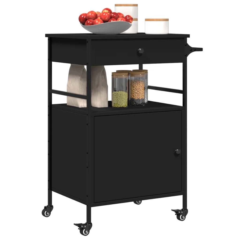 Carrello da Cucina-Scaffale per Cucina Nero 56x43x89,5 cm in Legno Multistrato