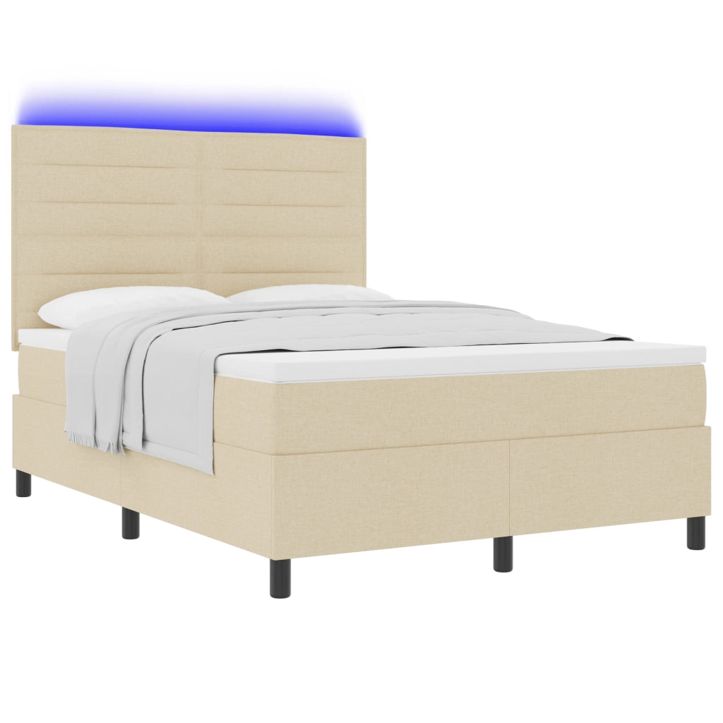 Letto a molle con materasso e luce LED Crema 140x200 cm Tessuto
