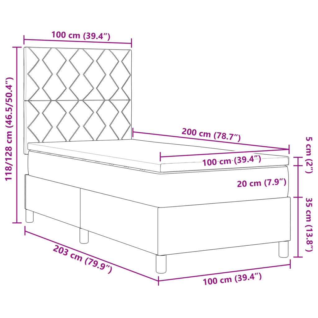 Letto Box Spring con Materasso Marrone Scuro 100x200 cm Tessuto
