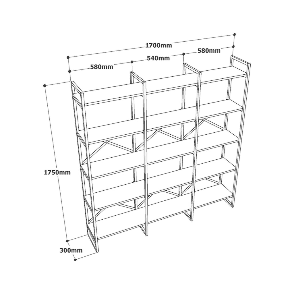 Libreria Gauro, Scaffale da ufficio, Mobile portalibri, Biblioteca, 170x30h175 cm, Bianco e Oro