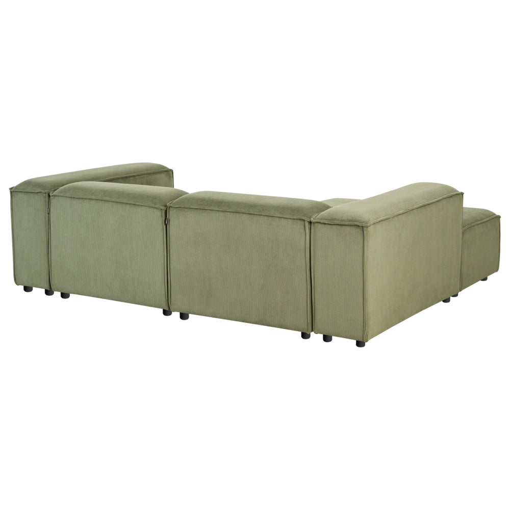 Divano angolare modulare velluto a coste verde 3 posti lato destro con pouf Gambe nere Soggiorno moderno