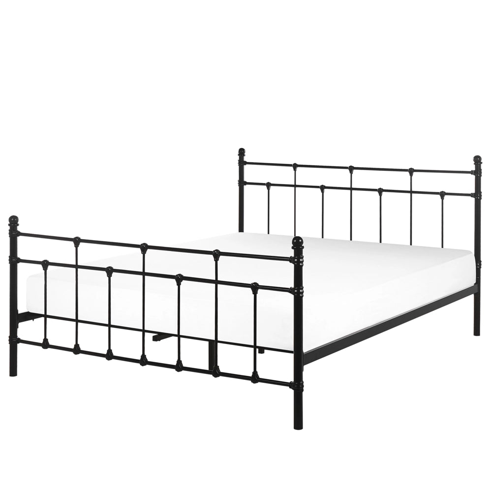 Letto matrimoniale 160 x 200 cm color nero con poggiatesta in metallo e poggiapiedi camera da letto