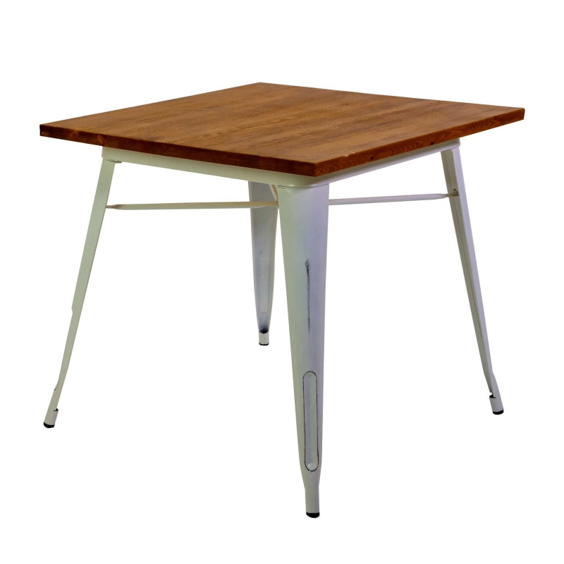 Tavolo ferro new bristol top legno bianco antico quadro cm 80x80h76