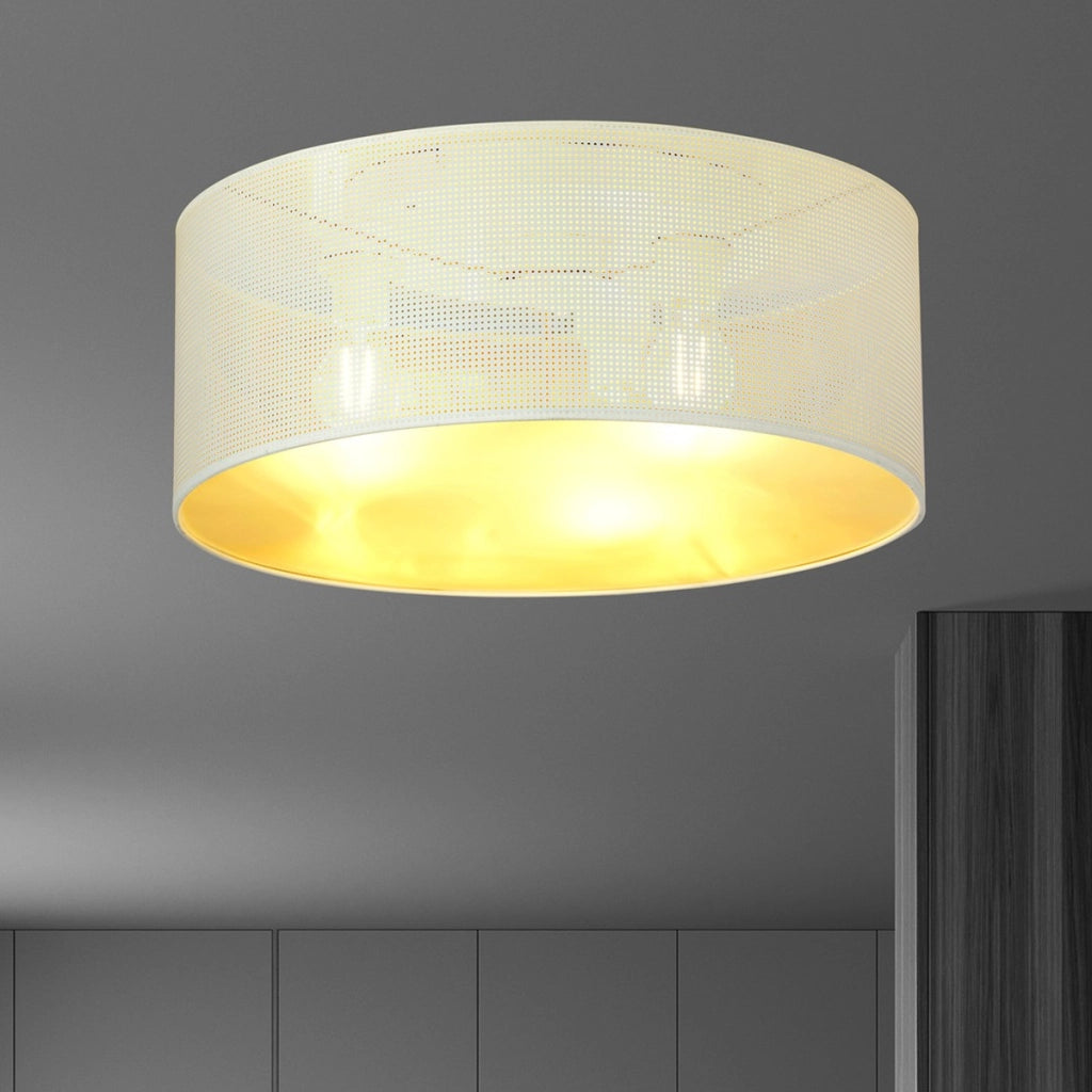 Lampada a sospensione Aston in acciaio bianco e interno oro
